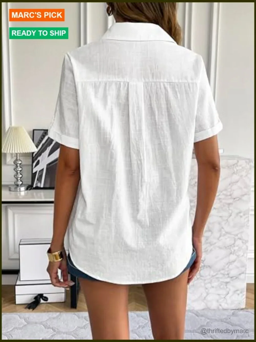 Linen Cotton Button Down Shirt Short Sleeve V Neck Blouse Casual Summer Top